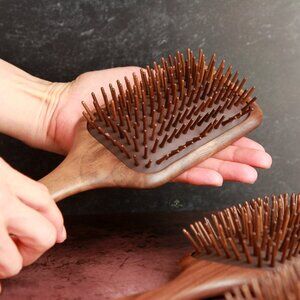 Black Walnut Wooden Paddle Hair Brush: Bamboo Pins, 10x3.5"